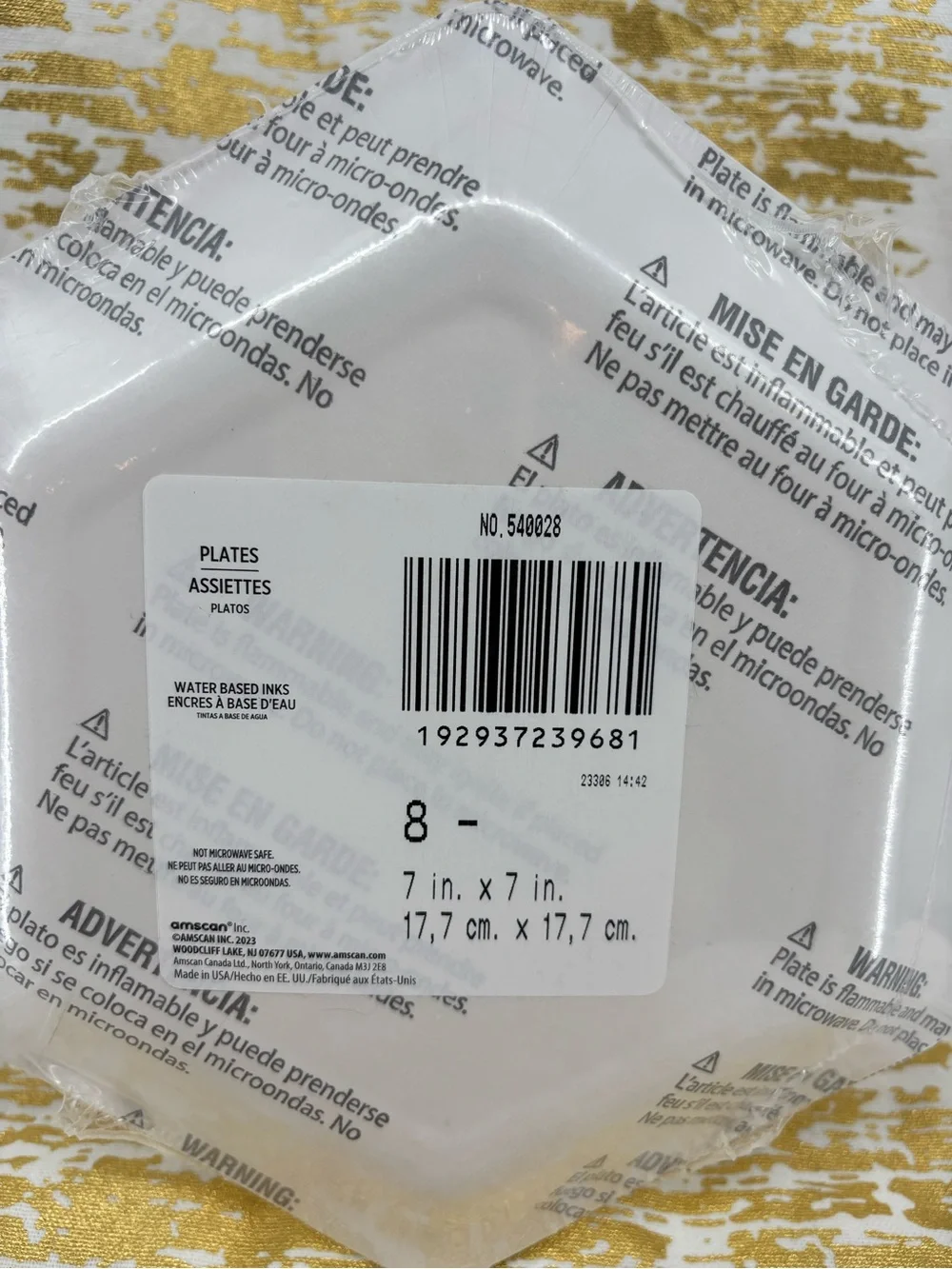 Amscan Gold and White Hexagon 48 Happy 50th Birthday Paper Plates